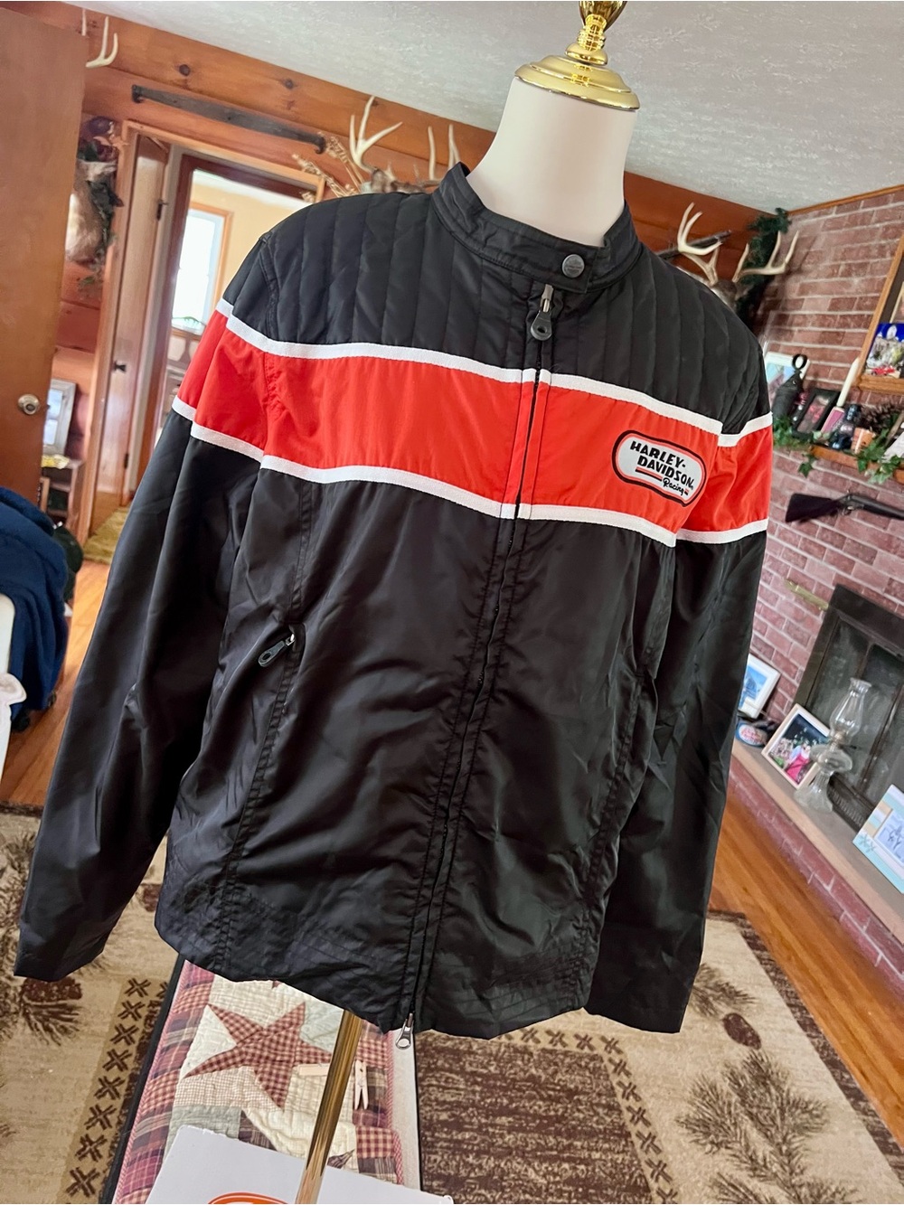 Harley-Davidson Black Jacket with Orange and White Stripe Accent